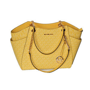 MICHAEL KORS Jet Set Travel Daisy Yellow Monogram LG Chain Shoulder Tote Bag NWT